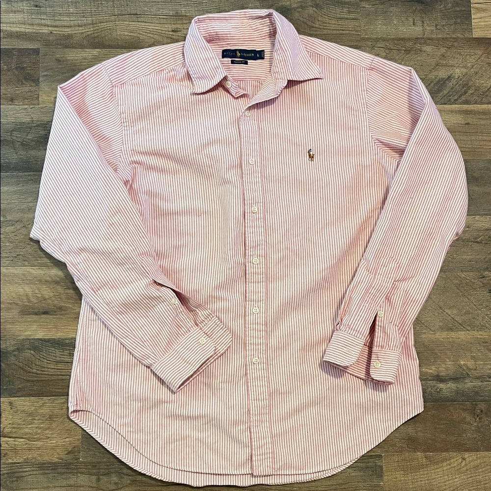 Ralph Lauren Men's Pink Striped Button Down Shirt